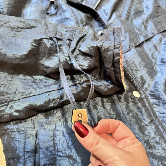 Vtg Current Seen Nylon‎ Blend Blue Iridescent Coat Jacket Snap Lined 80s Winter - Picture 10 of 12